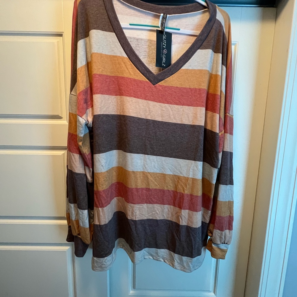 Colorful Striped V-Neck Women's Top